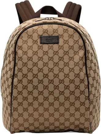 Gucci Beige Brown Canvas Leather Backpack (Pre-Owned)