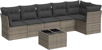 vidaXL Vidaxl - Set De Sof&aacute;s De Jard&iacute;n 7 Piezas Con Cojines Rat&aacute;n Pe Gris