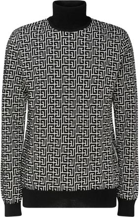 Balmain Monogram Print Jumper in Navy Blue - Heren - Coltruien - Blauw - S - Wol - Truien & Vesten