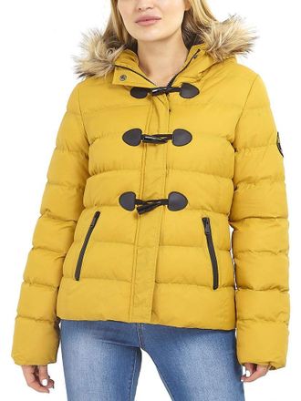SS7 Womens Puffer Jacket Padded Parka Faux Fur Coat Plus Sizes Mustard