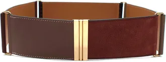 Herm&egrave;s Brown Tonal Porosus Crocodile & Leather Rare Panelled Belt - Size 80