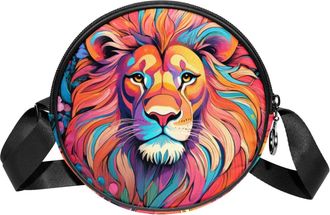 Generic Circle Crossbody Bag for Women, Color Drawing Lion Small Sling Bag Daypack with Zipper Adjustable Shoulder Straps Casual Ladies Girls Round Purse