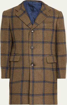 Kiton Mens Windowpane Cashmere Topcoat