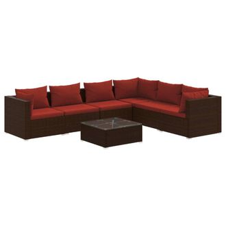 vidaXL Set Muebles De Jard&iacute;n 7 Piezas Y Cojines Rat&aacute;n Sint&eacute;tico Marr&oacute;n Vidaxl
