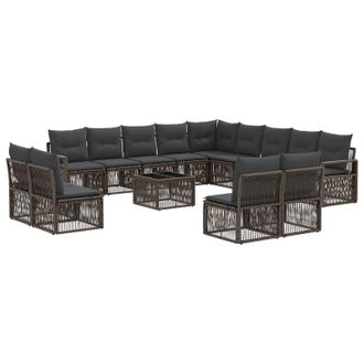 vidaXL Conjunto De Sof&aacute;s De Jard&iacute;n 14 Pcs Gris Rat&aacute;n Sint&eacute;tico Vidaxl