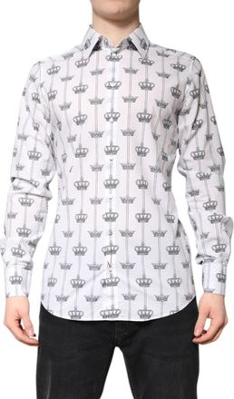 Dolce & Gabbana Mens White Gold Crown Cotton Dress Formal Shirt