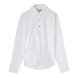 Ganni Polo de punto el&aacute;stico con drapeado - Tops - Mujer - Blanco - XS