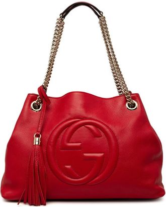 Gucci Red Color Leather Shoulder Bag Tote Bag (Pre-Owned)
