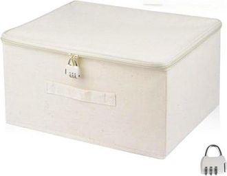 OEM Caja De Almacenamiento Con Cerradura - Color Beige - Caja De Algod&oacute;n - 30 X 20 X 14 Cm