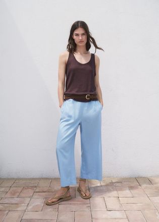 Mango Pantalone crop lino celeste - Donna - S - MANGO