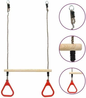 OEM Balan&ccedil;oire Anneaux - Barre Horizontale En Bois De Pin - Anneaux En Pe - Pour Aire De Jeux Ext&eacute;rieure - Charge Max 50 Kg - Hauteur 110 Cm - 1 Pi&egrave;ce