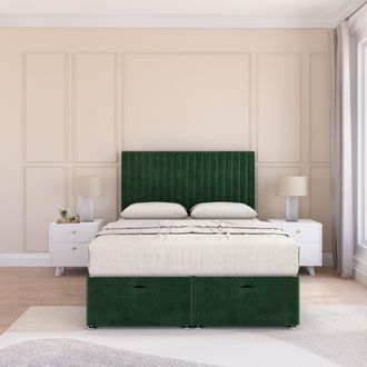 Sloomy Manhattan Plush Fabric Ottoman Bed End Opening With Sprung Memory Mattress & 54 Inch Floorstanding Headboard in Emerald | Size: Small Single