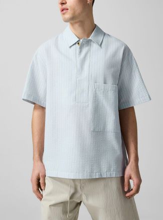 LE17SEPTEMBRE Mens Striped seersucker pull-on shirt