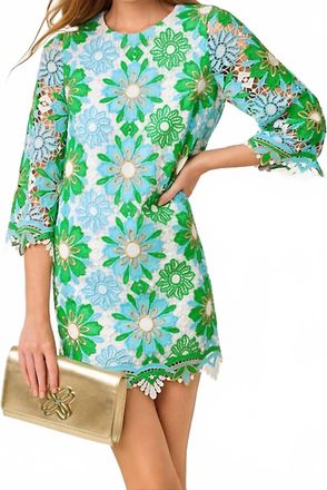 Lilly Pulitzer Jouri 3/4 Sleeve Dress In Putting Green Sunshine Tile Lace