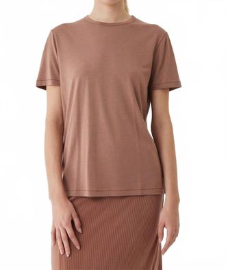 Majestic Filatures Semi Relaxed Short Sleeve Crewneck Top In Tan
