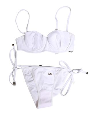 Dolce & Gabbana White Nylon Bikini Logo Plaque 2 Piece Womens Swimwear