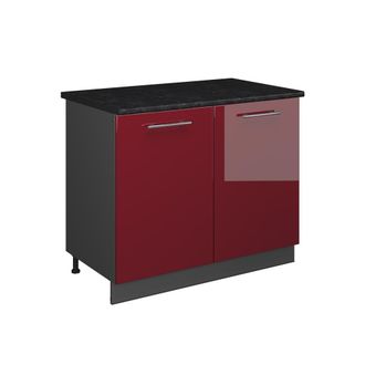 Vicco Mueble Bajo Para Fregadero Fame-line, Rojo Burdeos Alto Brillo/antracita, 100 Cm, Et Antracita, Vicco
