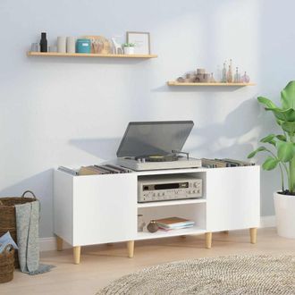 vidaXL Vidaxl - Mueble Discos Madera Contrachapada Blanco Brillo 121x38x48 Cm