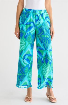 Sugarlips Blissy Tropical Hanie Flare Pants in Kelly-Blue-Multi at Nordstrom, Size X-Small