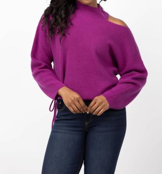 The Sei Open Shoulder Sweater In Berry