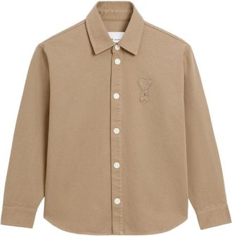 Ami Taupe Logo Patch Shirt