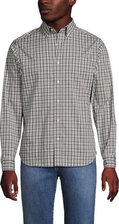 Lands End Traditional Fit Long Sleeve Travel Kit Shirt in Pale Gray/ivory Plaid at Nordstrom, Size Xx-Large