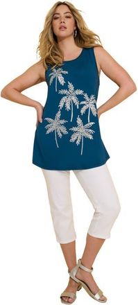 Roaman's Plus Size Crewneck Sequin Tank in Ocean Sequin Palms at Nordstrom, Size 28