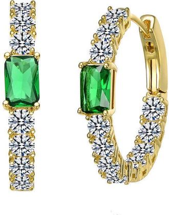 Rachel Glauber 14k Gold Plated with Colored Cubic Zirconia Inside-Out Hoop Earrings