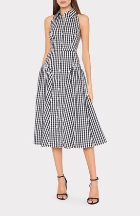 Milly Maxine Gingham Cotton Blend Midi Shirtdress in Black/White at Nordstrom, Size 10