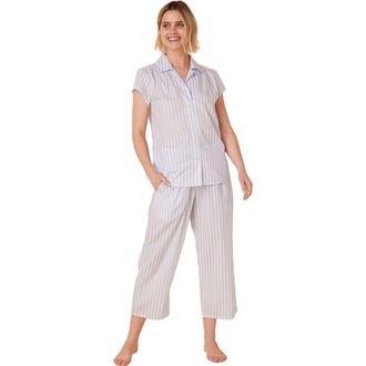 The Cats Pajamas Luxe Pima Capri Floral Set in Classic Stripe Blue at Nordstrom, Size X-Small