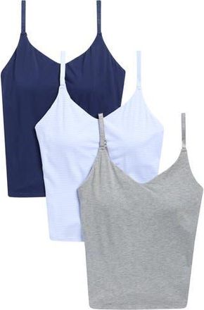 Lands End Soft Essential 3-Pack Everyday Cotton Camisoles in Sky Stripe/H. Grey/Navy at Nordstrom Rack, Size X-Large