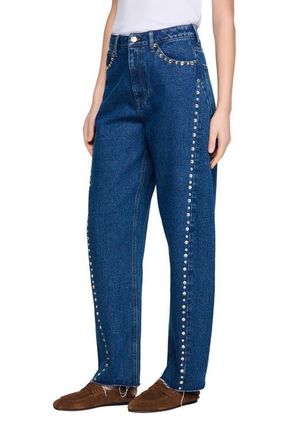 Sandro Rhinestone barrel jeans in Blue Jean at Nordstrom, Size 36 Eu