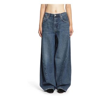 A Gold E Wide Jeans, female, Blue, W28, High-waisted Washed Denim Jeans