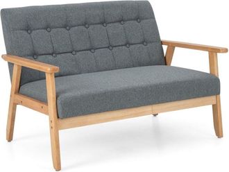 Costway Wooden 2-Seater Loveseat Fabric Upholstered Lounge Arm Chair Sofa Chair Couch