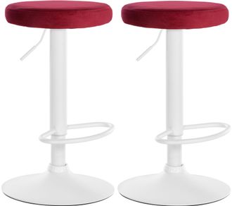 Clp Set De 2 Taburetes De Bar Ponte En Terciopelo Rojo Metal Blanco Mate