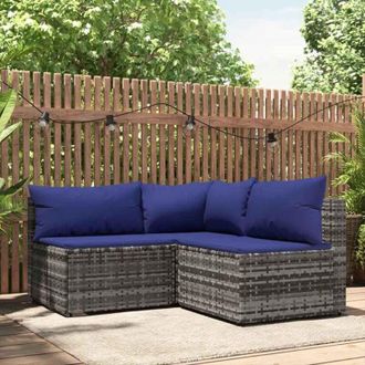 vidaXL Vidaxl - Set Divani da Giardino 3 pz con Cuscini in Polyrattan Grigio