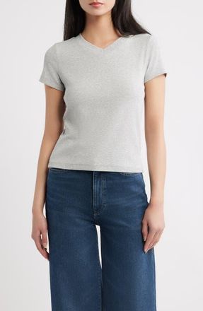 DL1961 Shrunken V-Neck Tee in Heather Grey at Nordstrom, Size X-Small