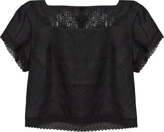 Poss&eacute; Alfie Linnen Top - Dames - Blouses - Zwart - M - Linnen - Overhemden