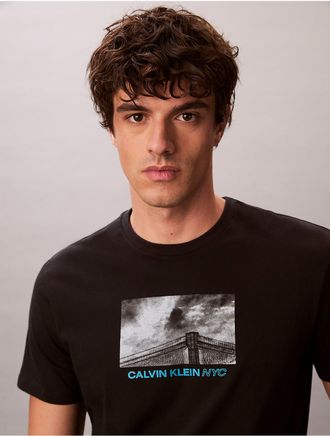 Calvin Klein Jeans Calvin Klein Mens Contrast Cityscape Graphic Classic T-Shirt - Black - 2XL