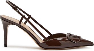 Valentino Garavani Vlogo Signature 90 Patent Leather Slingback Pumps - Brown