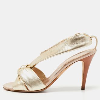 Sergio Rossi Gold Leather Knot Detail Open Toe Sandals