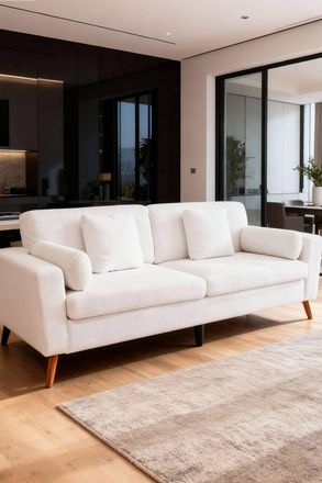 Living and Home 2-Seater Chenille Upholstered Sofa with Pillows in White