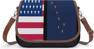 Generic Flag of U.S.A And Alaska Crossbody Bags for Women Fashion Leather Shoulder Handbags With Adjustable Strap