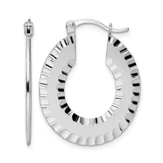 Diamond2Deal Sterling Silver Brushed Diamond-cut Hoop Earrings
