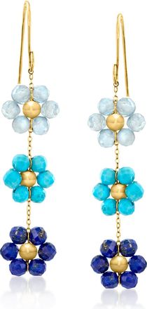 RS Pure by Ross-Simons Multi-Gemstone Bead Flower Drop Earrings in 14kt Yellow Gold