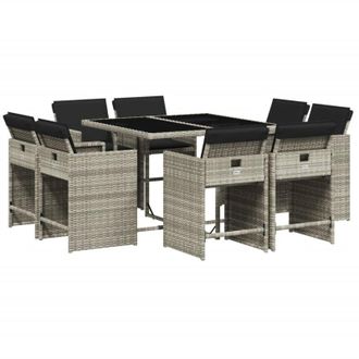 vidaXL Vidaxl - Set Comedor De Jard&iacute;n 9 Pzas Cojines Rat&aacute;n Sint&eacute;tico Gris Claro