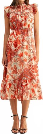 Adelyn Rae Grayson Flutter Sleeve Midi Dress In Rust Multi