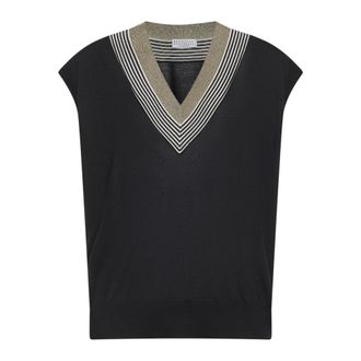 Brunello Cucinelli Brunello Cucinelli, Cashmere Knitwear, female, Black, Size: M Lightweight Cashmere and Silk Knit Sweater with Sparkling Neckline
