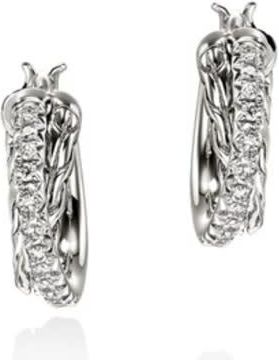 John Hardy Essential Pave Crossover Hoop Earring, Sterling Silver, Diamonds, 15MM - EBP987132DI
