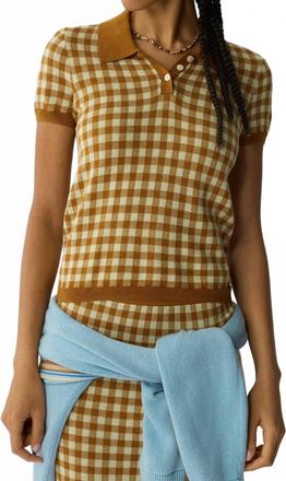 Guest In Residence Gingham Shrunken Polo In Suede/limewash